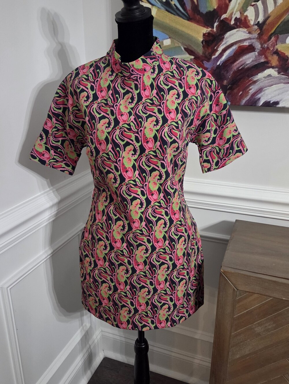 NWT ZARA Psychedelic Seahorse Paisley Print Mock Neck Mini Dress – Size Medium